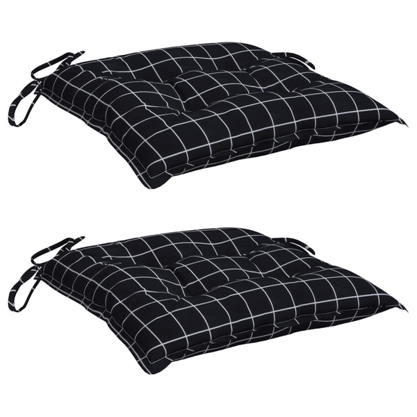 vidaXL Chair Cushions 2 pcs Black Plaid 50x50x7 cm Oxford Fabric