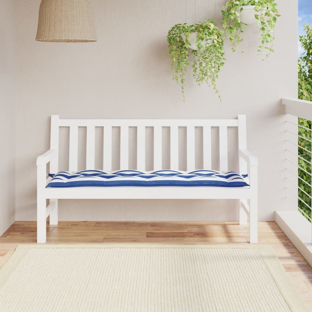 Gestreifte Gartenbank Auflage Blau/Weiß 150 cm