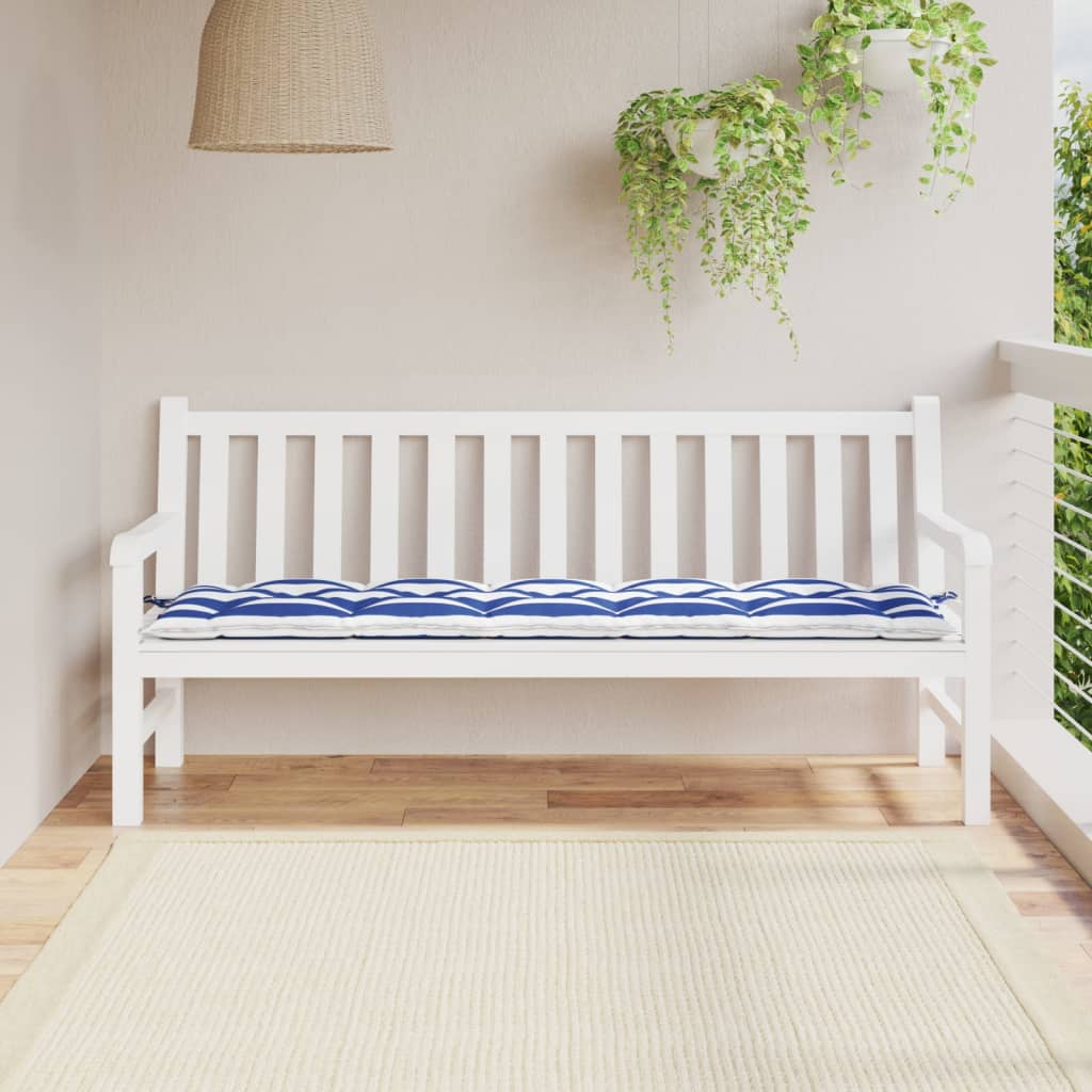 Gestreifte Gartenbank Auflage Blau-Weiß 180 cm