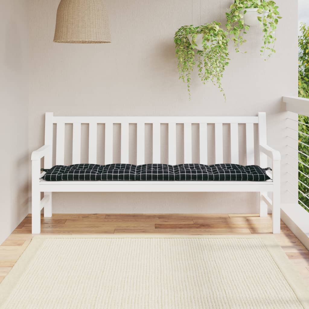 Gartenbank Auflage Schwarz Karomuster 180 cm