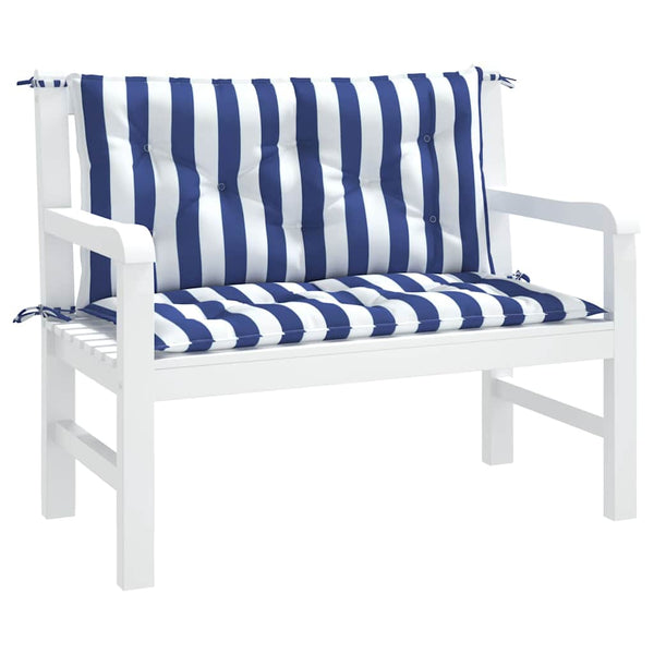 vidaXL Coussins de banc de jardin 2 pcs Bleu et blanc à rayures 100x50x7 cm Tissu