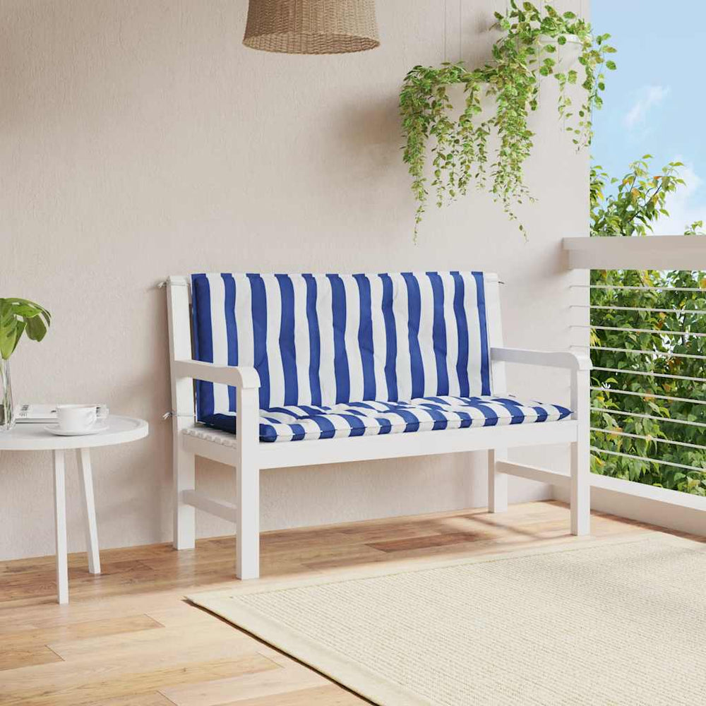Gestreifte Gartenbank Auflagen, 2er-Set, Blau/Weiß