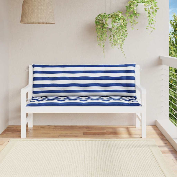 vidaXL Coussins de banc de jardin 2 pcs Bleu et Blanc à rayures 150x50x7 cm Tissu