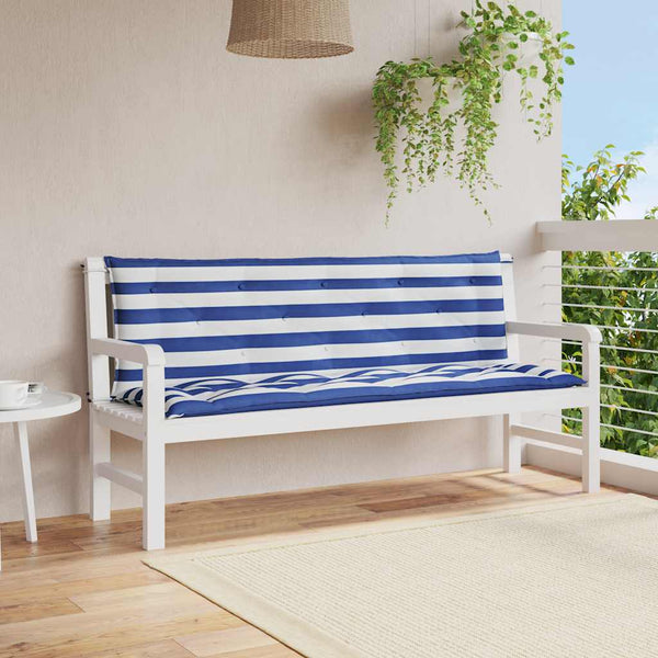 vidaXL Coussins de banc de jardin 2 pcs Bleu et Blanc à rayures 150x50x7 cm Tissu