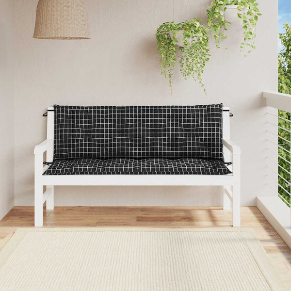 Gartenbank Auflagen Schwarz Karomuster 150x50 cm (2er Set)