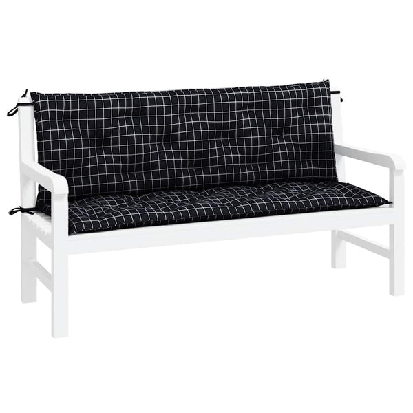 Gartenbank Auflagen Schwarz Karomuster 150x50 cm (2er Set)