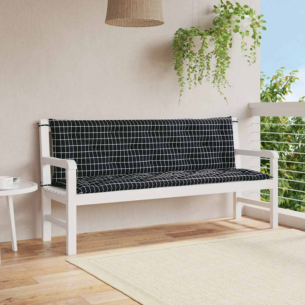 Gartenbank Auflagen Schwarz Karomuster 150x50 cm (2er Set)