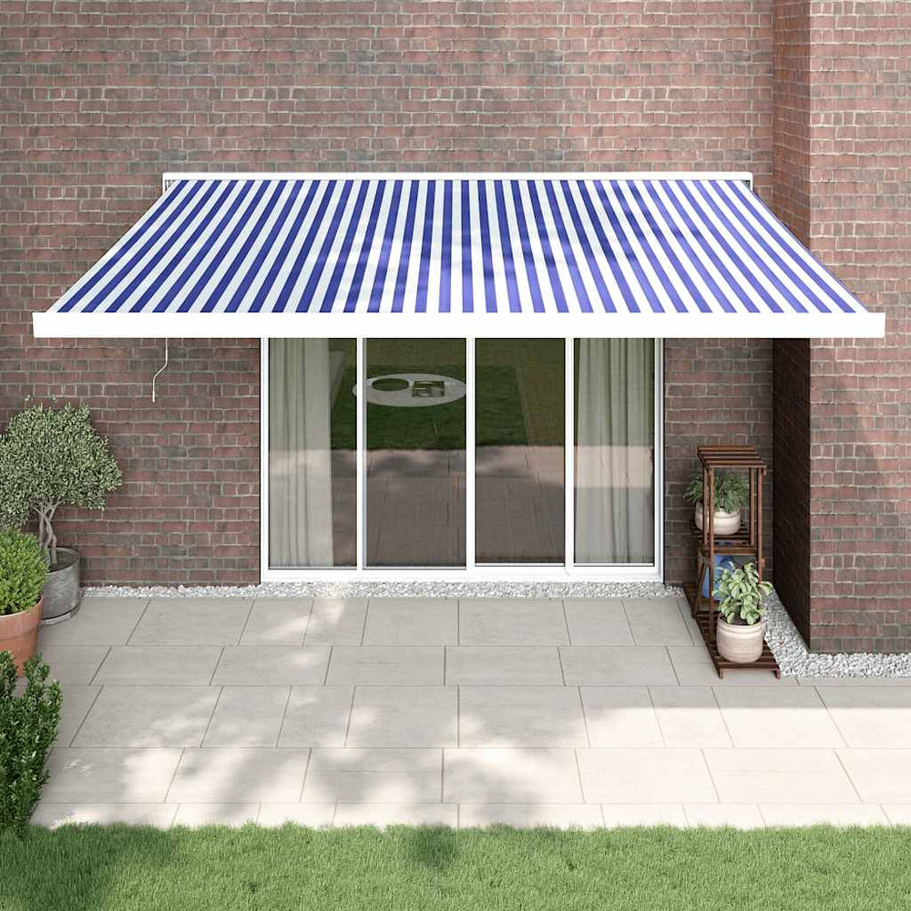 Markise Einziehbar Blau und Weiß 4,5x3 m Stoff und Aluminium