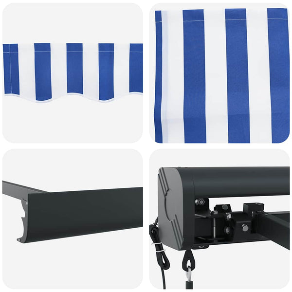 Markise Einziehbar Blau und Weiß 4x3 m Stoff und Aluminium