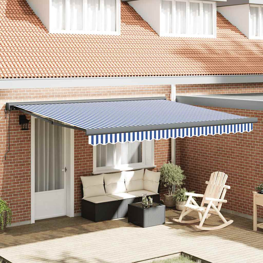 Markise Einziehbar Blau und Weiß 4x3 m Stoff und Aluminium