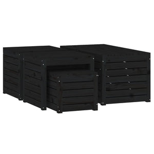 4-tlg. Gartenbox-Set Schwarz Massivholz Kiefer