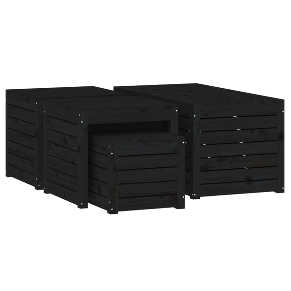 4-tlg. Gartenbox-Set Schwarz Massivholz Kiefer