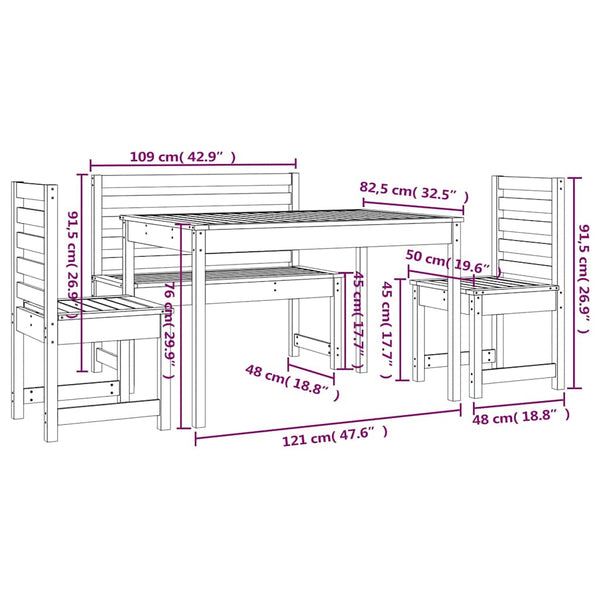 vidaXL Ensemble repas de jardin 4 pcs Bois de pin massif