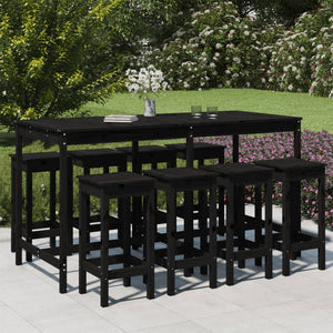 9-tlg. Gartenbar-Set Schwarz Massivholz Kiefer