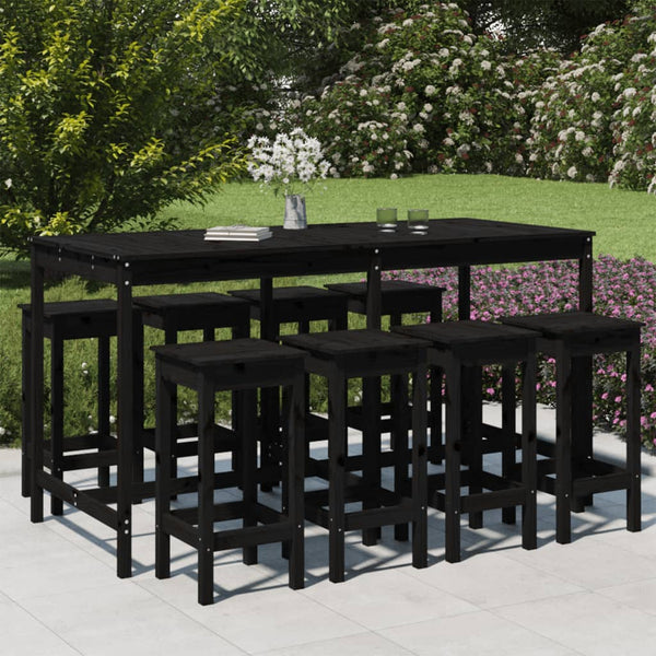9-tlg. Gartenbar-Set Schwarz Massivholz Kiefer