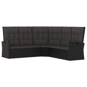 vidaXL Canapé d'angle avec fonction de lit et coussins Noir Résine tressée