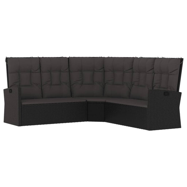 vidaXL Canapé d'angle avec fonction de lit et coussins Noir Résine tressée