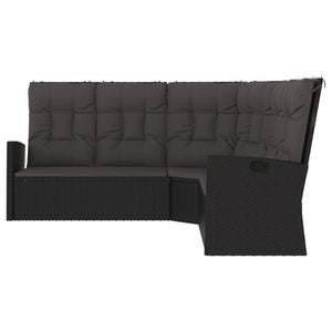vidaXL Canapé d'angle avec fonction de lit et coussins Noir Résine tressée