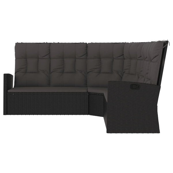 vidaXL Canapé d'angle avec fonction de lit et coussins Noir Résine tressée
