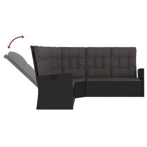 vidaXL Canapé d'angle avec fonction de lit et coussins Noir Résine tressée