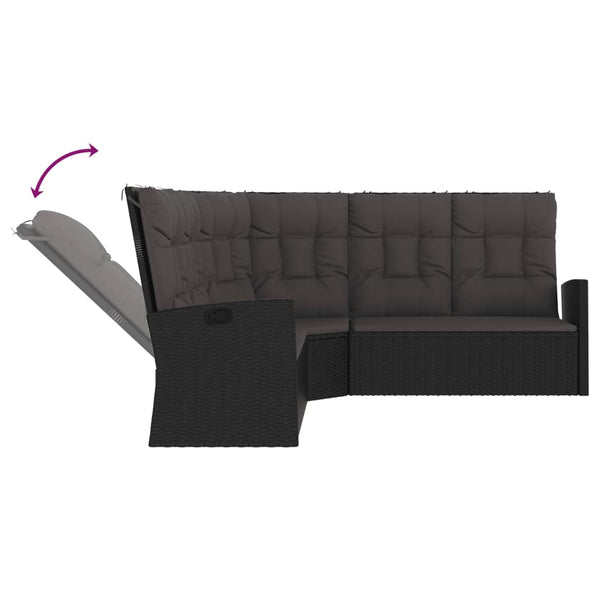 vidaXL Canapé d'angle avec fonction de lit et coussins Noir Résine tressée
