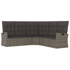 vidaXL Canapé d'angle avec fonction de lit et coussins Gris Résine Tressée
