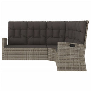 vidaXL Canapé d'angle avec fonction de lit et coussins Gris Résine Tressée