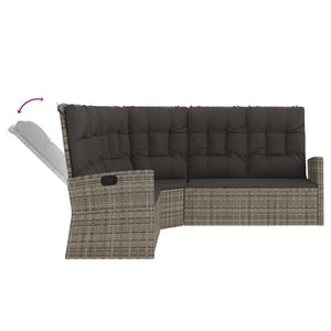 vidaXL Canapé d'angle avec fonction de lit et coussins Gris Résine Tressée