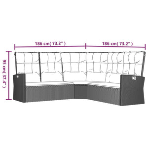 vidaXL Canapé d'angle avec fonction de lit et coussins Gris Résine Tressée