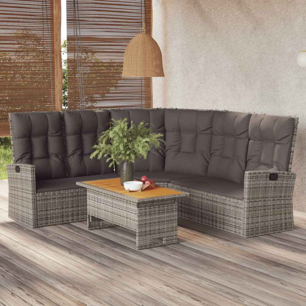 vidaXL Canapé d'angle avec fonction de lit et coussins Gris Résine Tressée