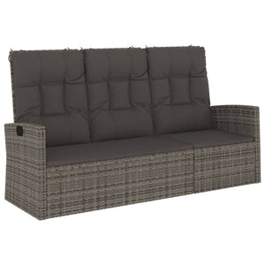 Gartenbank mit Liegefunktion Grau Poly Rattan