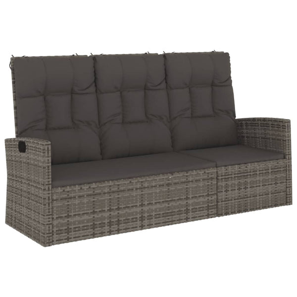 Gartenbank mit Liegefunktion Grau Poly Rattan