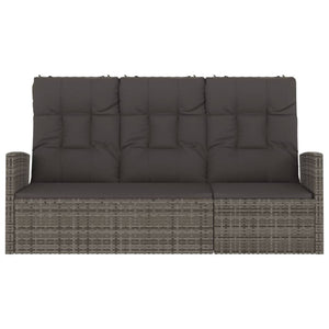 Gartenbank mit Liegefunktion Grau Poly Rattan