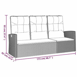 Gartenbank mit Liegefunktion Grau Poly Rattan