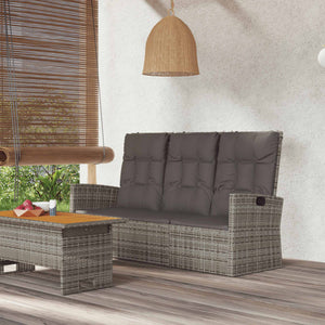 Gartenbank mit Liegefunktion Grau Poly Rattan