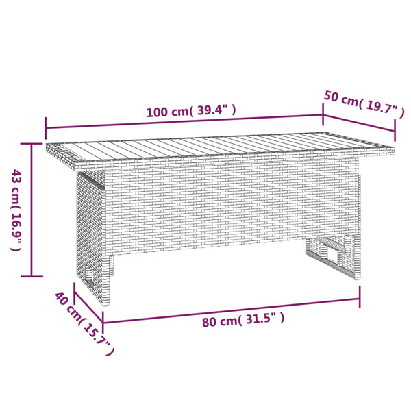 Schwarzer Gartentisch Akazienholz 100x50cm höhenverstellbar