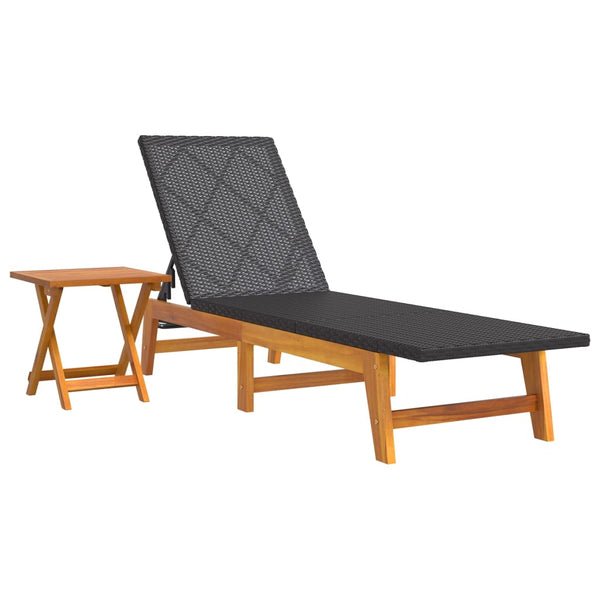 Sonnenliege mit Tisch aus Akazienholz & Rattan