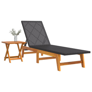 Sonnenliege mit Tisch aus Akazienholz & Rattan