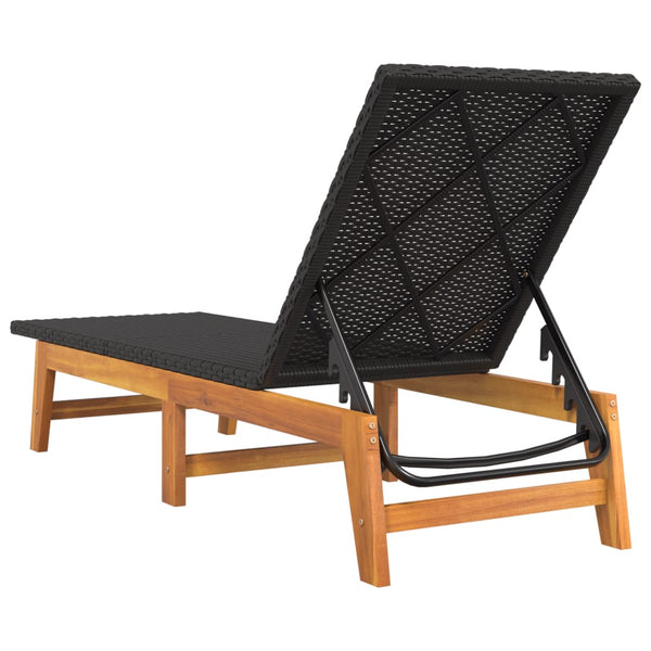 Sonnenliege mit Tisch aus Akazienholz & Rattan