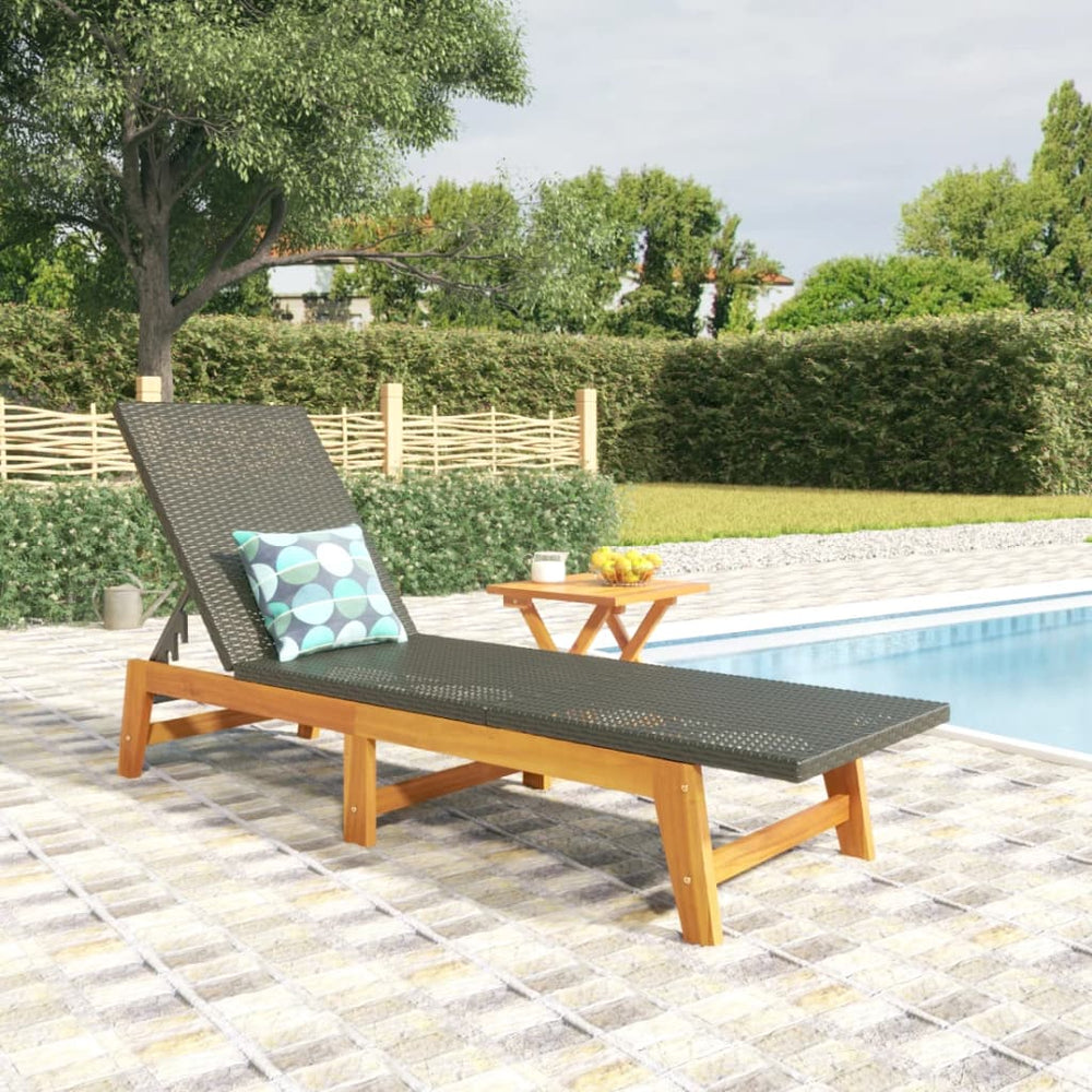Sonnenliege mit Tisch aus Akazienholz & Rattan