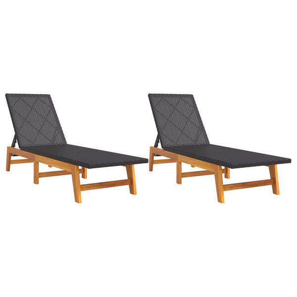Sonnenliegen Set aus Akazienholz & Poly Rattan
