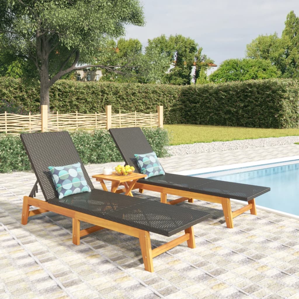 Sonnenliegen Set aus Akazienholz & Poly Rattan