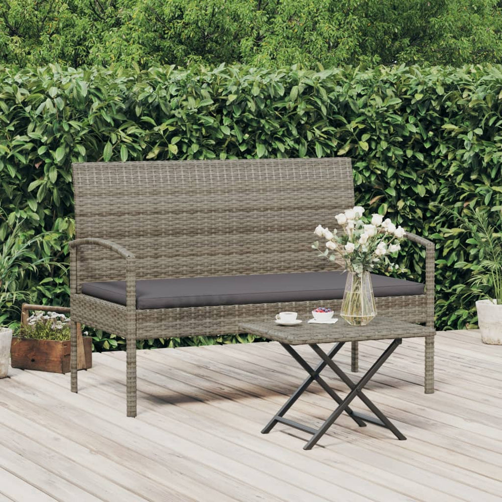 Gartenbank Grau mit Kissen 105 cm Poly Rattan
