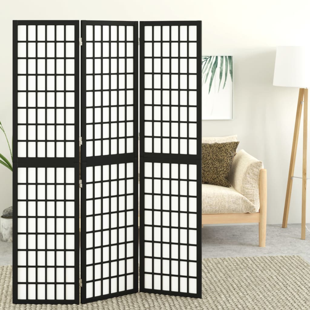 Japanischer Paravent, 3-teilig, Schwarz, 120x170 cm