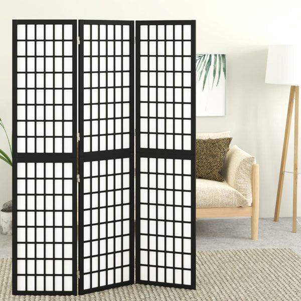 Japanischer Paravent, 3-teilig, Schwarz, 120x170 cm