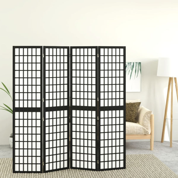 Japanischer Paravent, 4-teilig, Schwarz, 160x170cm