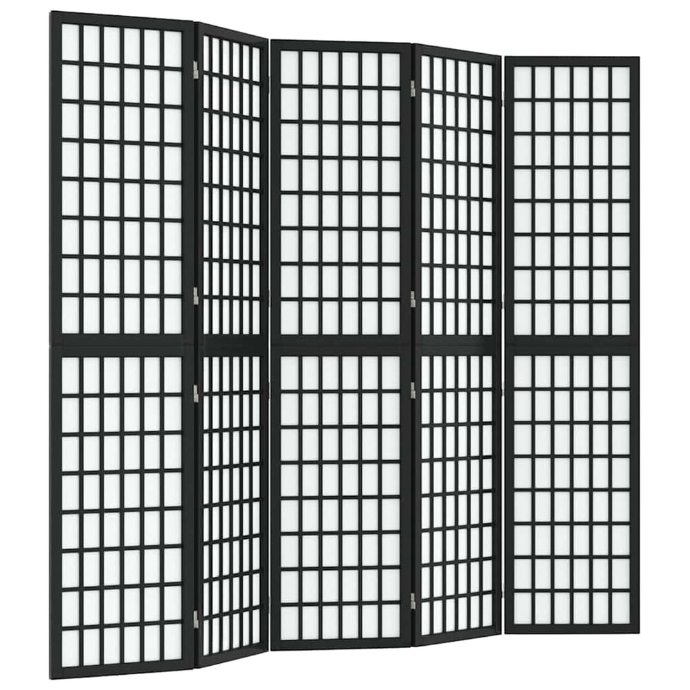 Japanischer Paravent, 5-teilig, 200x170 cm, Schwarz