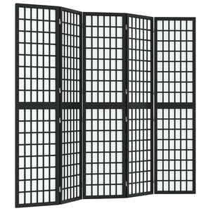 Japanischer Paravent, 5-teilig, 200x170 cm, Schwarz