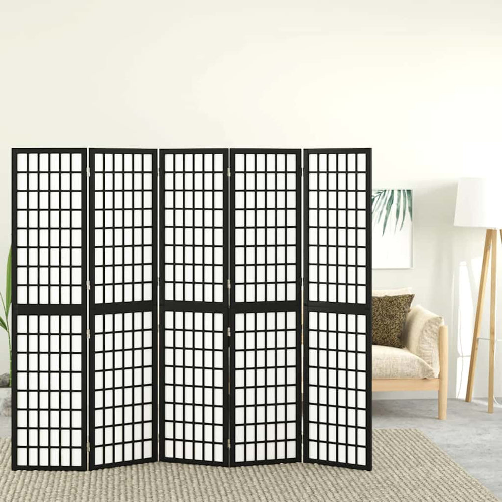 Japanischer Paravent, 5-teilig, 200x170 cm, Schwarz