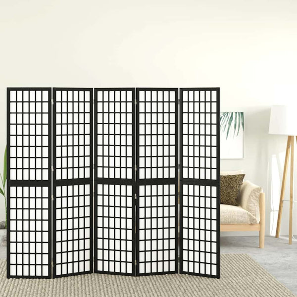 Japanischer Paravent, 5-teilig, 200x170 cm, Schwarz